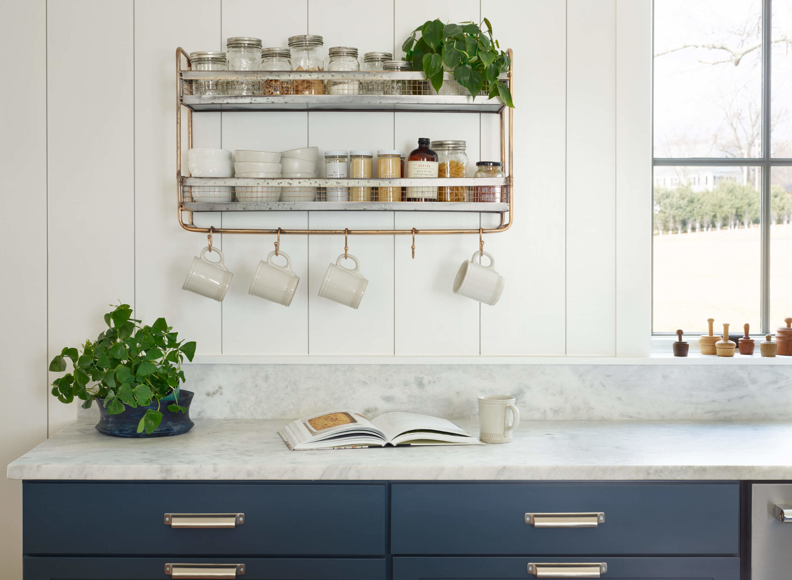 Blue Kitchen, blue cabinets, white quartzite, quartzite counters, large round cutting board, farmhouse kitchen, farmhouse interior, kitchen blog, home blog, kitchen organization, kitchen renovation, Kristina Crestin , Kristina Crestin Design, HGTV Farmhouse Fixer, HGTV Farmhouse , HGTV Jonathan Knight