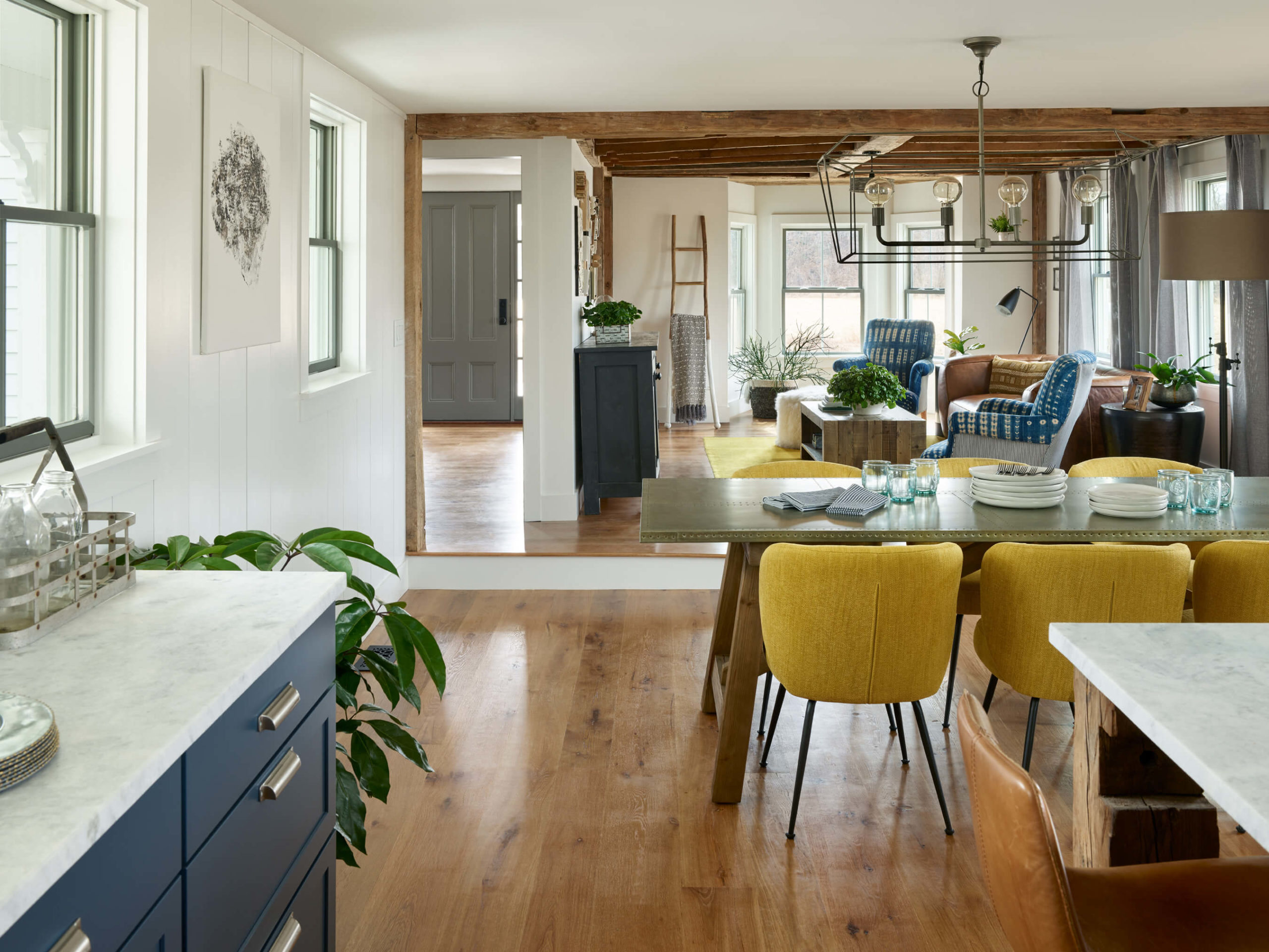 Blue Kitchen, blue cabinets, salvaged lighting , white oak flooring, white quartzite, quartzite counters, farmhouse kitchen, farmhouse interior, house interior, kitchen blog, home blog, kitchen organization, kitchen tableware, kitchen renovation, interior design blog, dining room, kitchen remodel, dining remodel, Kristina Crestin , Kristina Crestin Design, HGTV Farmhouse Fixer, HGTV Farmhouse , HGTV Jonathan Knight, Farmhouse Renovation